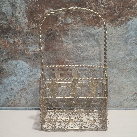 Gold Cherub Angel Stars Metal Wire Basket Twisted Handle - Picture 1 of 10